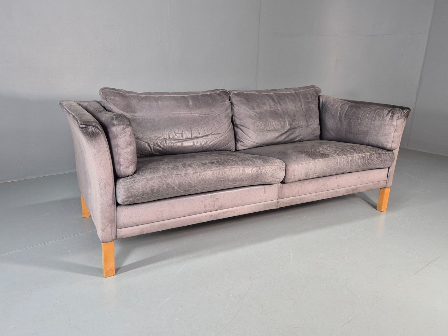 Vintage Mogens Hansen 2.5 Seat Settee Grey Leather 1980s Retro EB11645 M3SS1