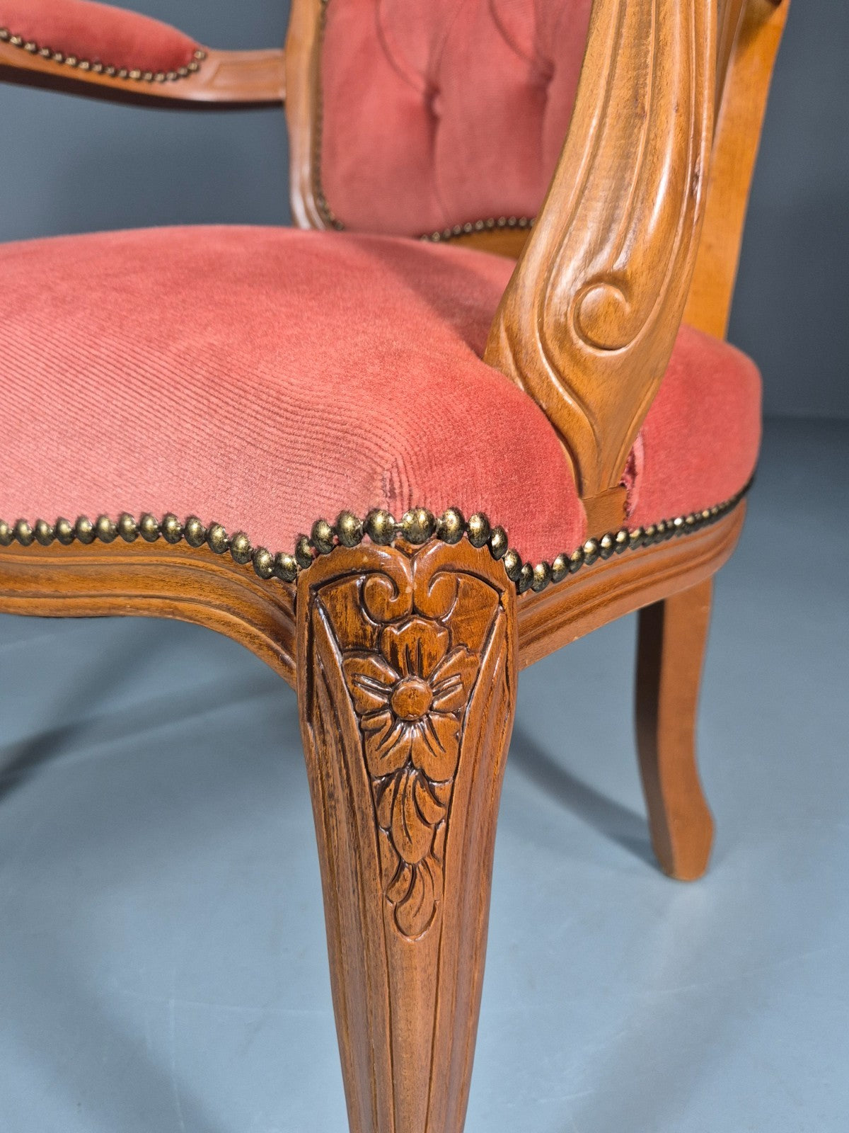 Vintage Rococo Lounge Chair Danish 1970s Reproduction Salmon Pink EB10986 VCLO8
