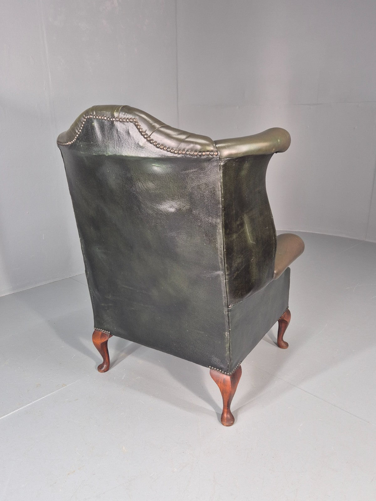 Vintage Wingback Leather Lounge Chair Queen Anne Style 1970s Retro EB11532 VLEA13