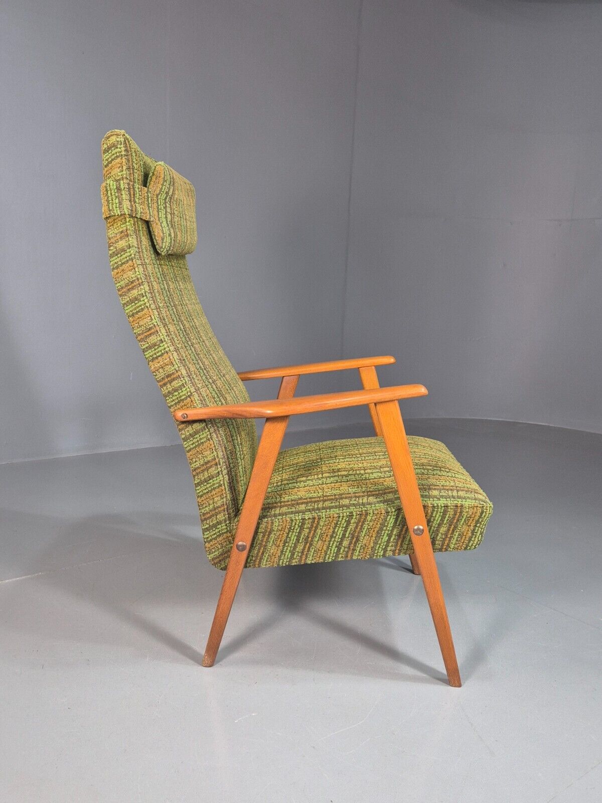 Vintage Swedish Lounge Chair Green Wool Teak Frame 1960s Retro MCM EB7895 MNOR - UKDK FURNITURE