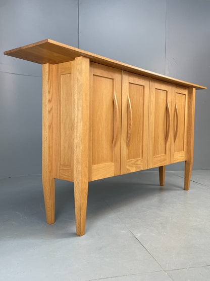 Modern Solid Oak Sideboard Nice Curving Handles Angled Legs EB10684 MWOO11