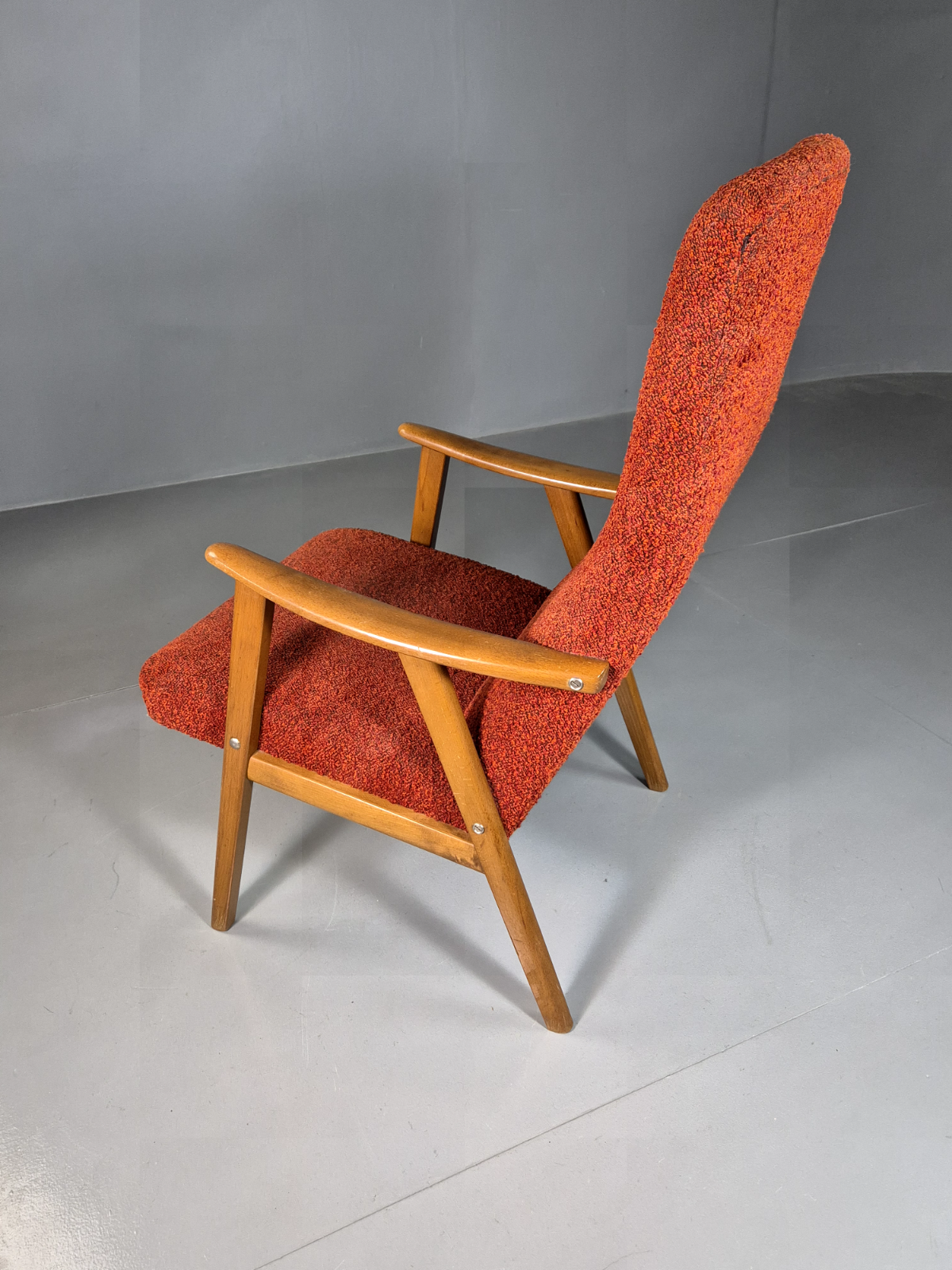 Vintage Swedish Lounge Chair Orange Beech Wood Frame Retro 1960s MCM EB7244 MNOR12