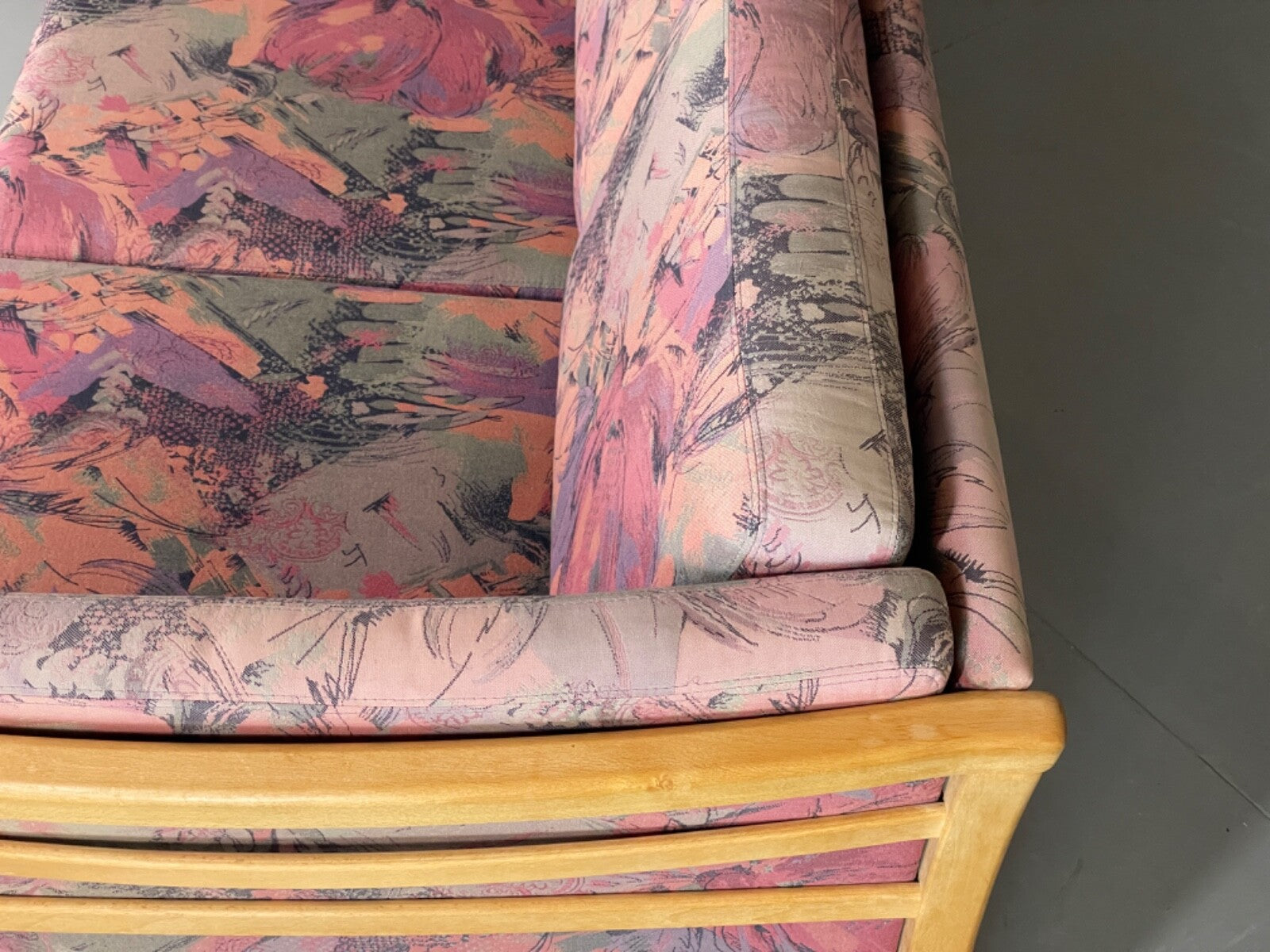 Vintage Stouby Sofa Floral Fabric Beech End 1980s Retro 3 Seat MCM EB6129 M3SS13