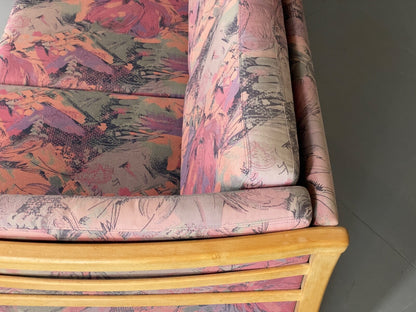 Vintage Stouby Sofa Floral Fabric Beech End 1980s Retro 3 Seat MCM EB6129 M3SS13