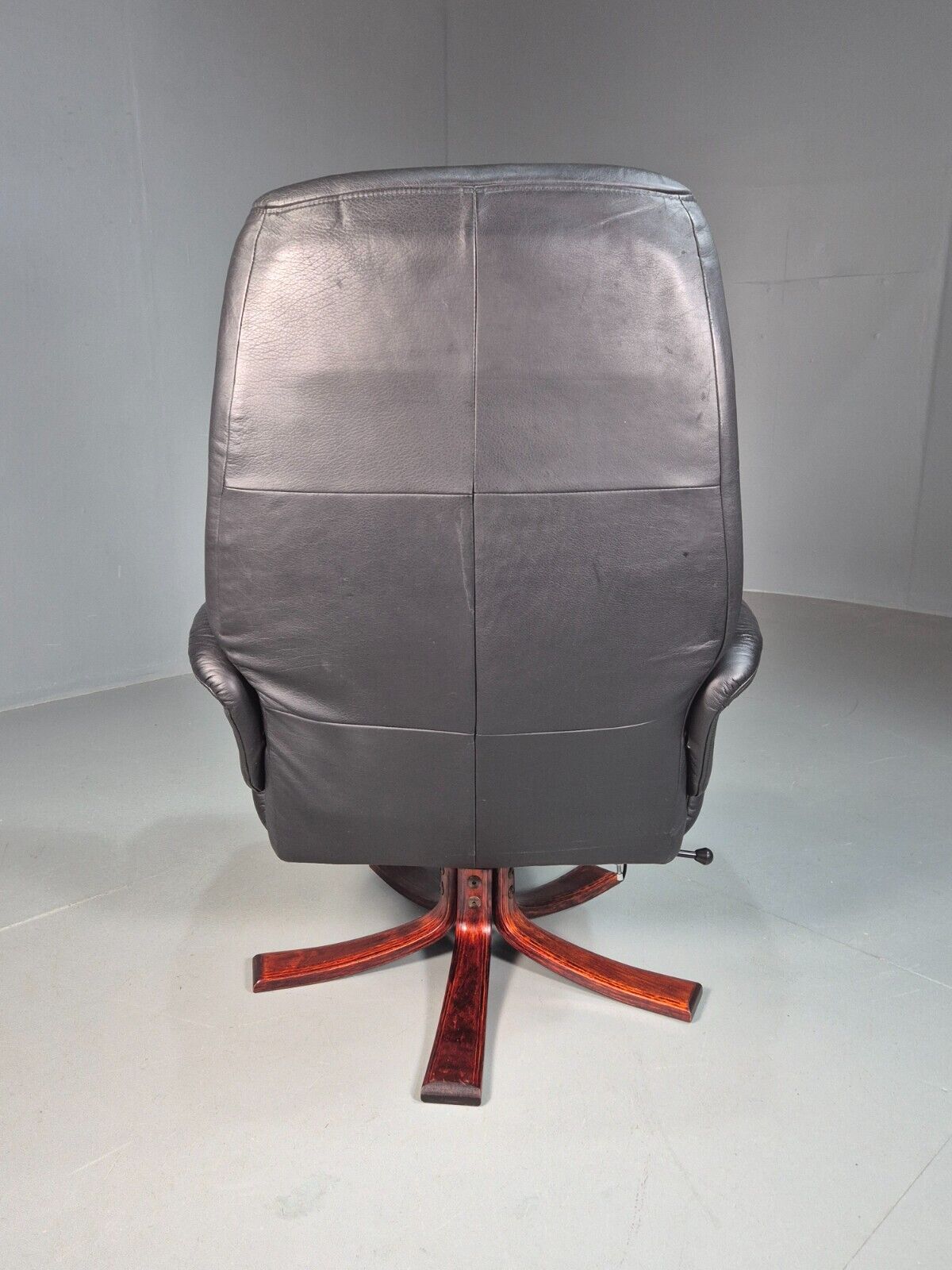 Vintage Danish Swivel Lounge Chair Black Leather Recline 1980 Retro EB8249 MSWI - UKDK FURNITURE