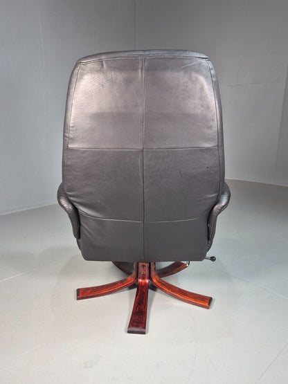 Vintage Danish Swivel Lounge Chair Black Leather Recline 1980 Retro EB8249 MSWI - UKDK FURNITURE
