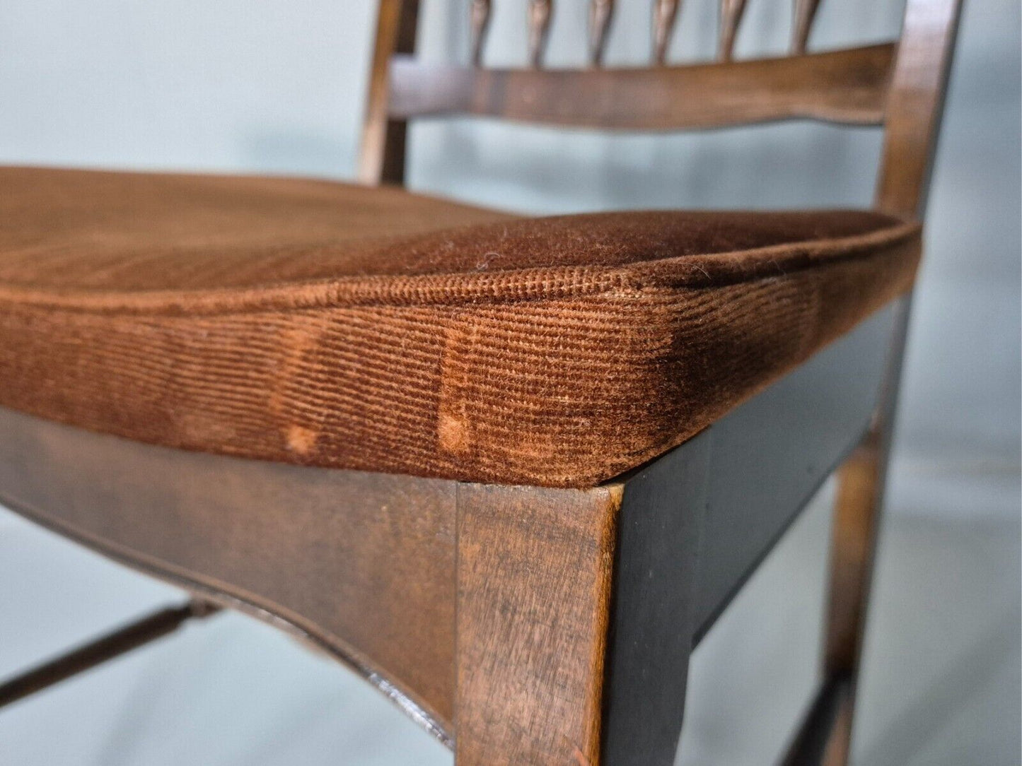 5 Vintage Dining Chairs Brown Velour Mahogany Stag 1970s Retro EB9148 VDIN - UKDK FURNITURE