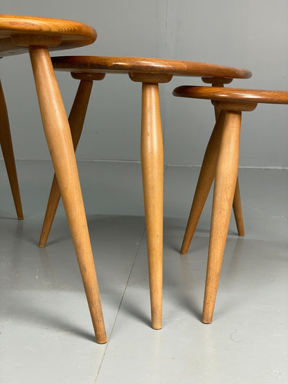 Ercol Pebble Nesting Tables Blonde Elm 1960s Mid Century Side Table EB11689 MWOO16