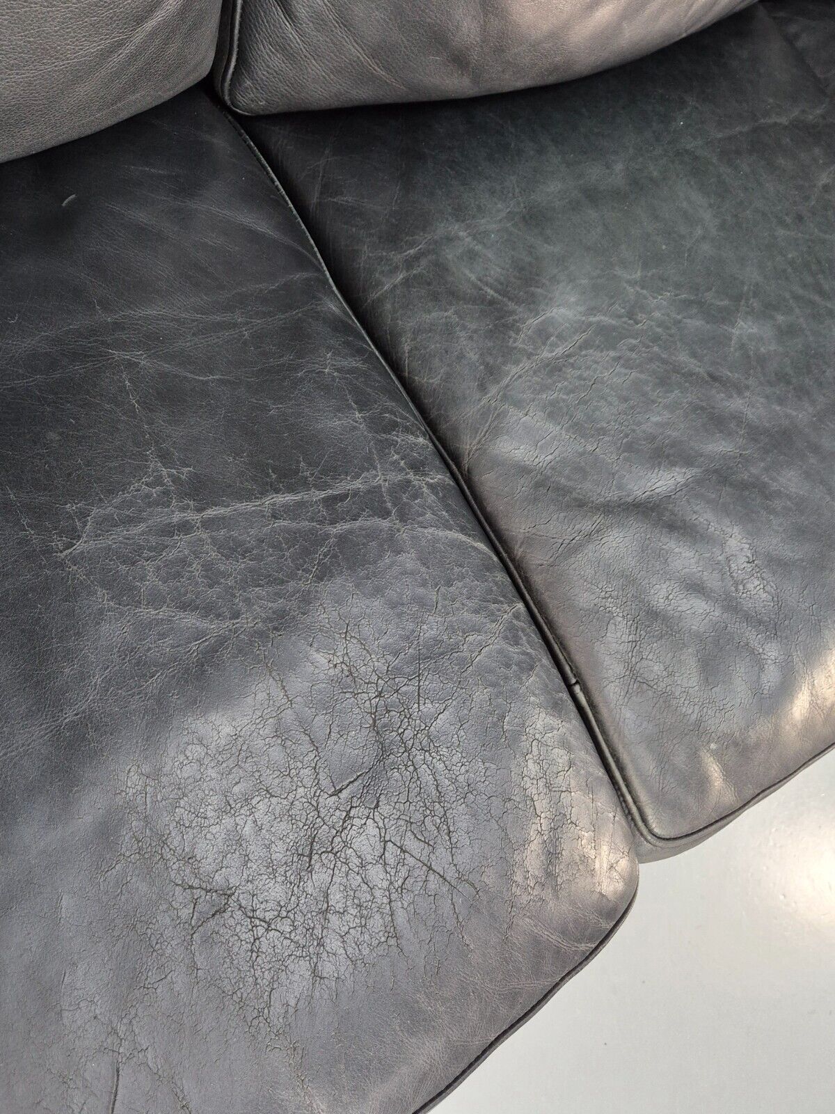 Vintage Danish 3 Seat Sofa Black leather Wood Frame Retro 1980s MCM EB8698 M3SS - UKDK FURNITURE
