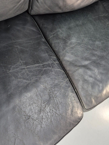Vintage Danish 3 Seat Sofa Black leather Wood Frame Retro 1980s MCM EB8698 M3SS - UKDK FURNITURE