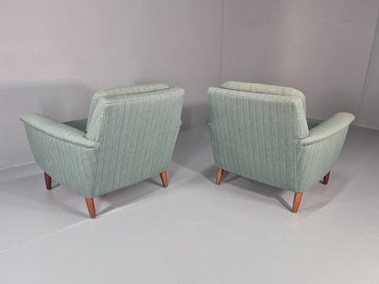 2 Mid Century Lounge Chairs 1960s Denmark Blue Wool Retro EB11403 MNOR13