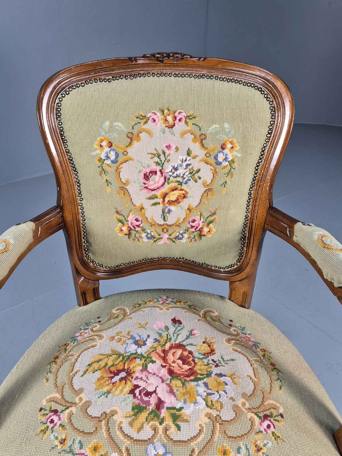 Vintage Rococo Fauteuil Floral Tapestry Carved Frame Danish 1960s EB9554 VCAR - UKDK FURNITURE