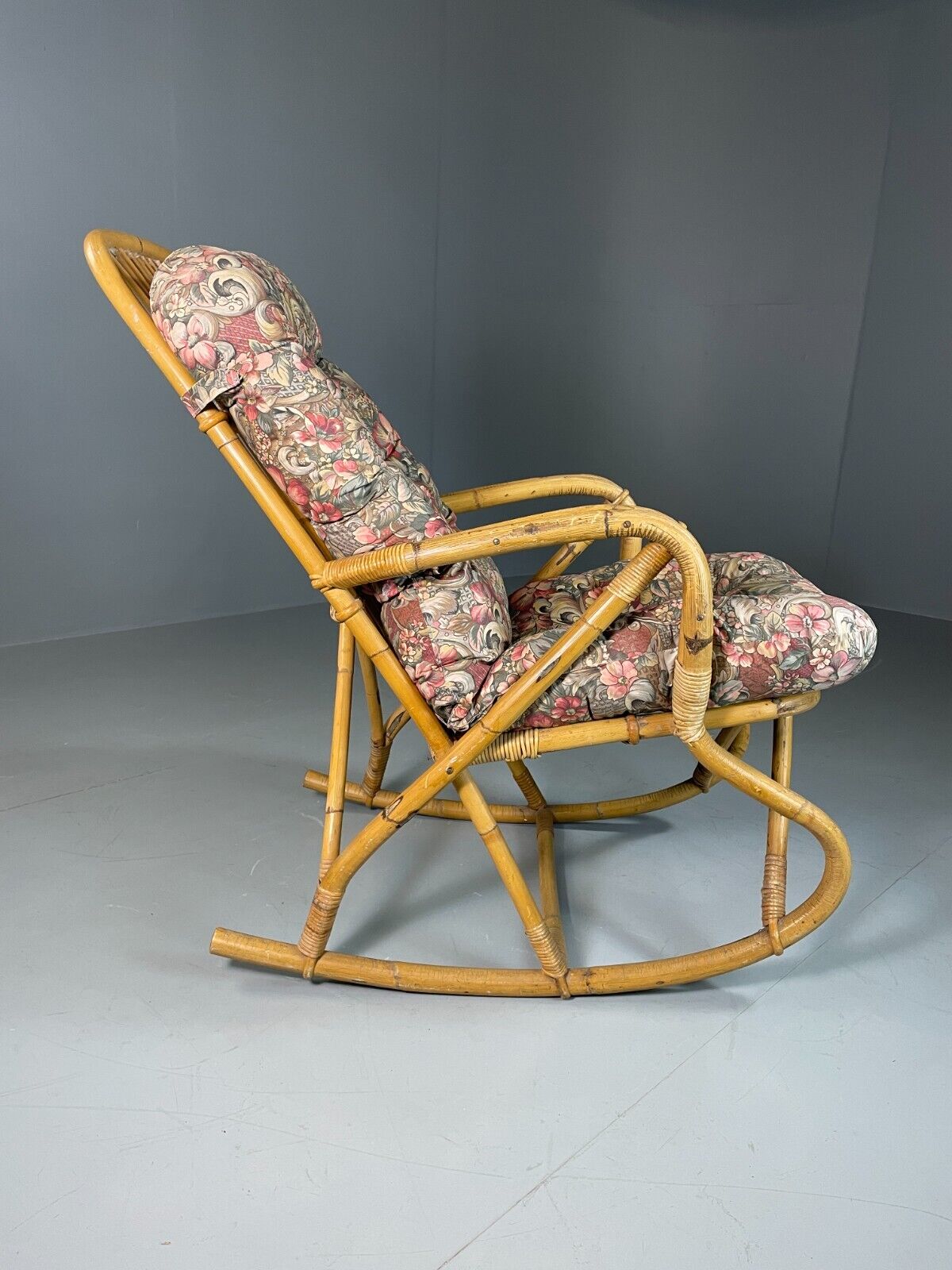 Vintage Cane Rocking Chair Floral 1970s Retro EB6413 VBER - UKDK FURNITURE