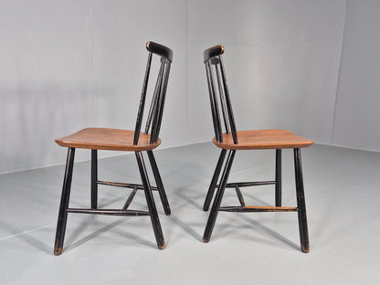 2 Vintage Midcentury Teak dining Chairs Fannet by Ilmari Tapiovaara EB11813 MDIN6