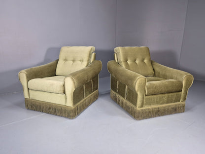 2 Retro 1970s Lounge Chairs Green Velour Vintage Danish Design EB10749 VCLO1