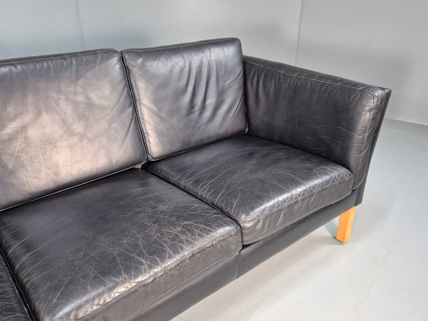 Vintage Danish 3 Seat Sofa Black Leather Mid Century Shape Retro MCMEB2838 M3SS - UKDK FURNITURE