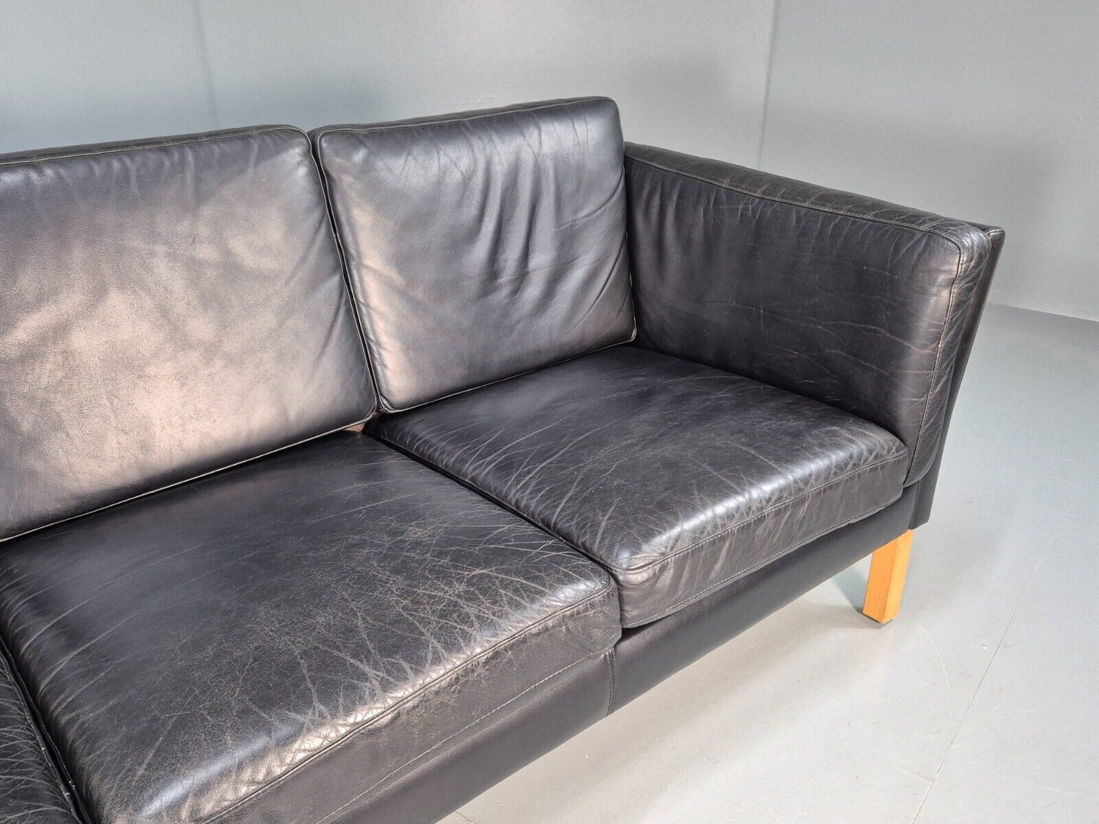 Vintage Danish 3 Seat Sofa Black Leather Mid Century Shape Retro MCMEB2838 M3SS - UKDK FURNITURE