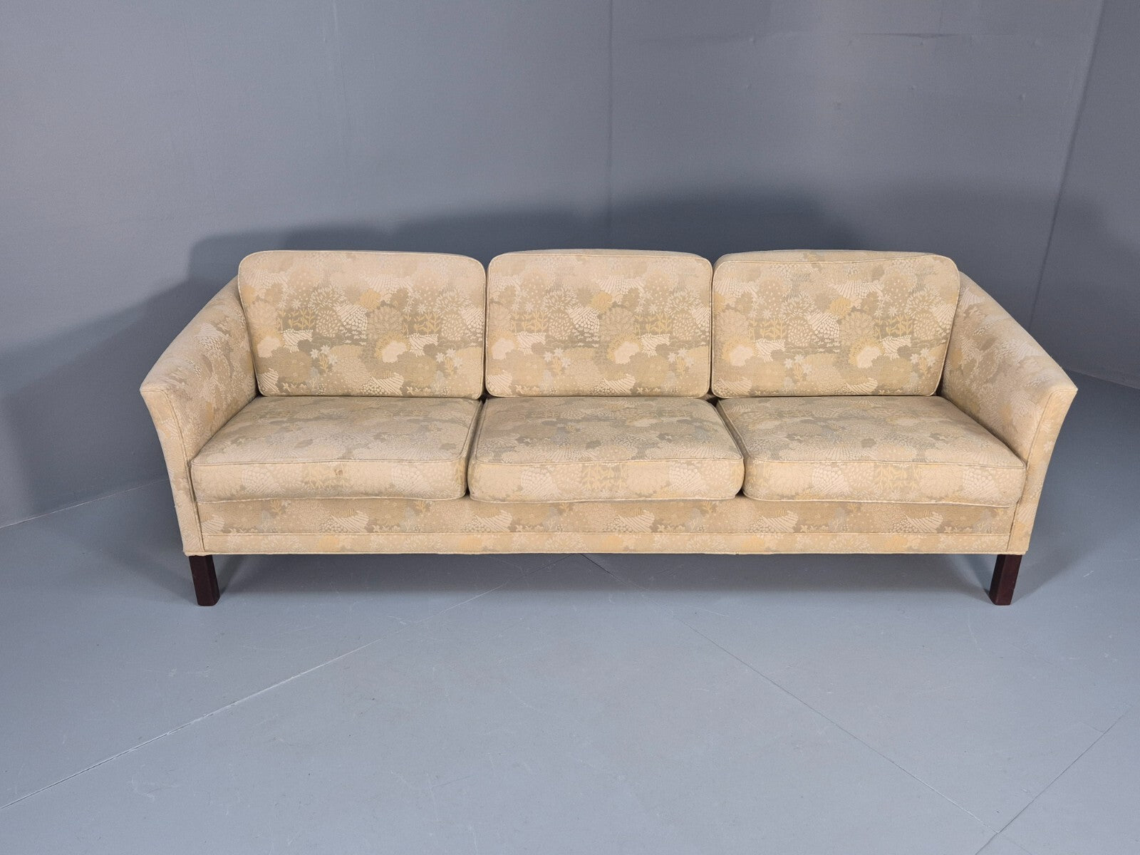 Vintage Danish 3 Seat Sofa Mid Century Shape Floral Cream Cotton 70s EB9579 M3SS - UKDK FURNITURE
