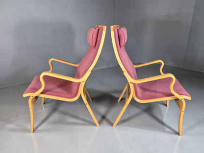 2 Vintage Danish Lounge Chairs Pink Bentwood Ostergaard Retro MCM EB7220 MBEN - UKDK FURNITURE