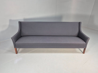 Vintage Danish 3 Seat Sofa Blue Check Cotton Mogensen MCM 1960s EB8589 M3SS - UKDK FURNITURE