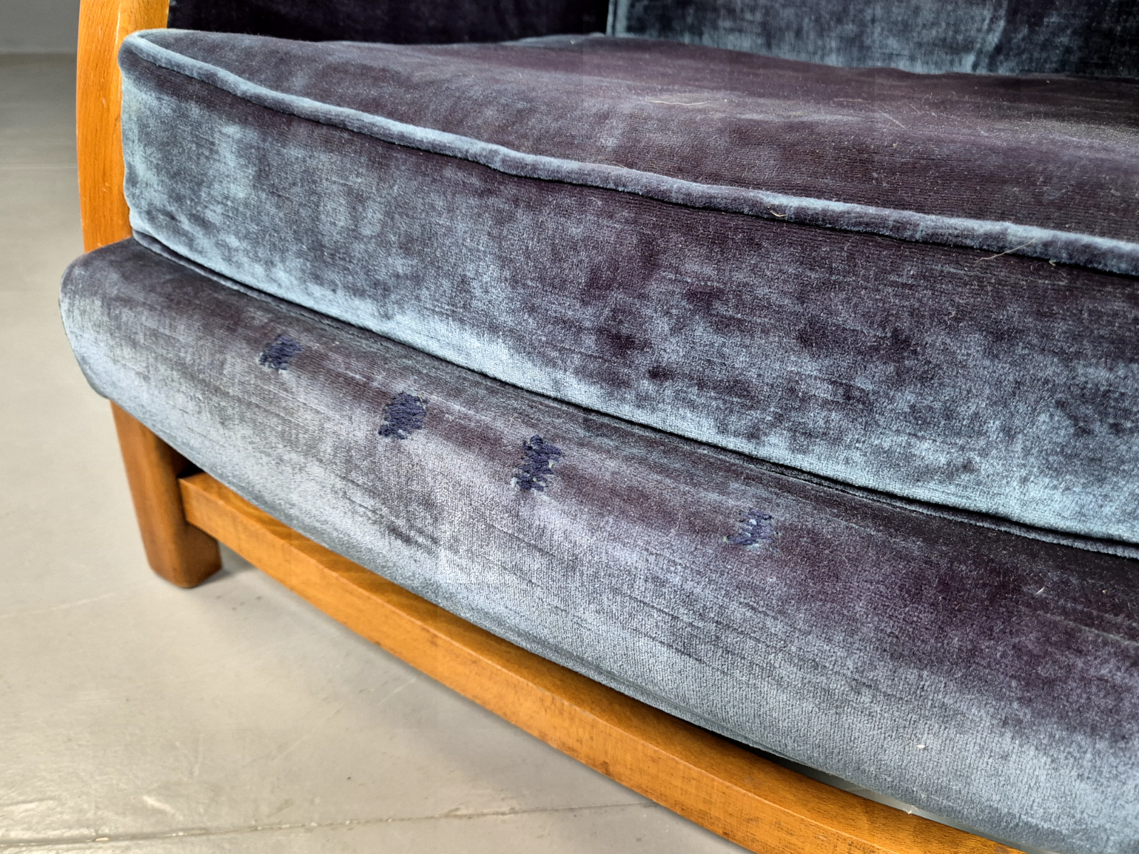 Vintage Lounge Wingback Chair Blue Velour Beech Frame 1950 Retro MCM EB7108 VCLO5