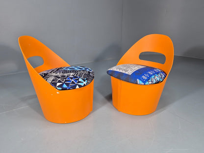 2 Vintage Retro Curved Plywood Chairs Orange 1970s Holdaway Style EB10929 MNOR7