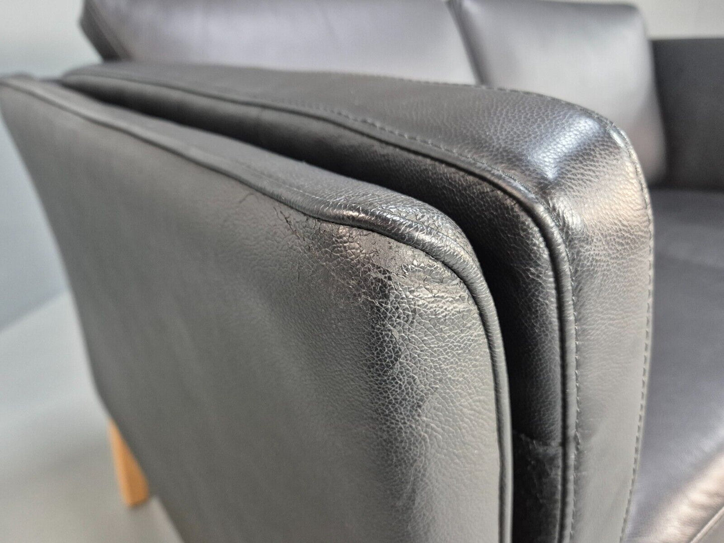 Vintage Danish 2 Seat Sofa Black Leather 1980s Retro MCM EB8536 M2SS - UKDK FURNITURE