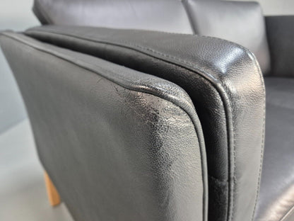 Vintage Danish 2 Seat Sofa Black Leather 1980s Retro MCM EB8536 M2SS - UKDK FURNITURE