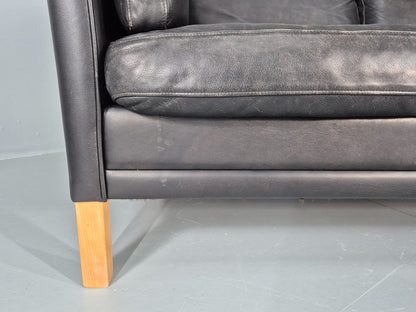 Vintage 3 Seat Sofa Danish Black Leather Mid Century Retro 1980s EB10483 M3SS10