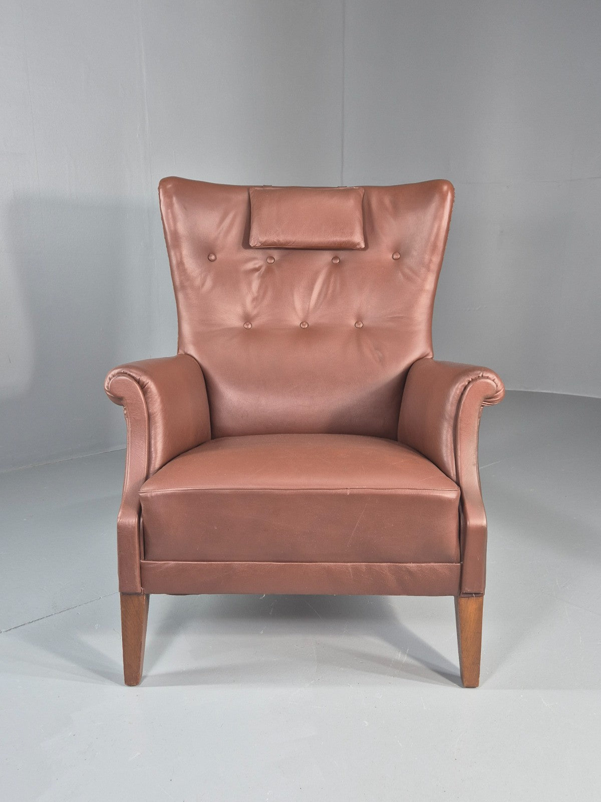 Vintage Mid Century Wing back lounge Chair danish brown Vinyl  EB11818 MNOR2