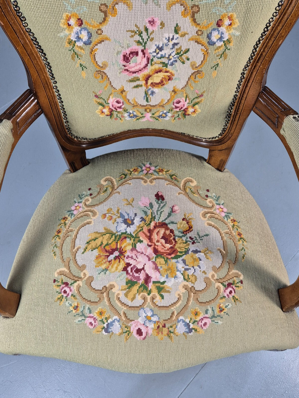 Vintage Rococo Fauteuil Floral Tapestry Carved Frame Danish 1960s EB9554 VCAR - UKDK FURNITURE