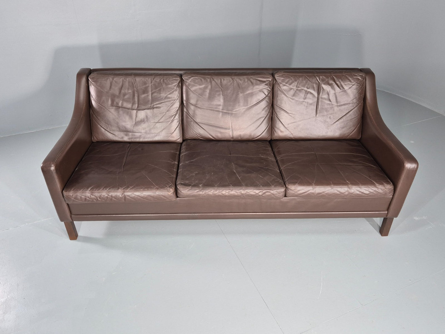 Vintage 3 Seat Leather Sofa 1970s Danish Brown Mid Century Retro EB10519 M3SS4
