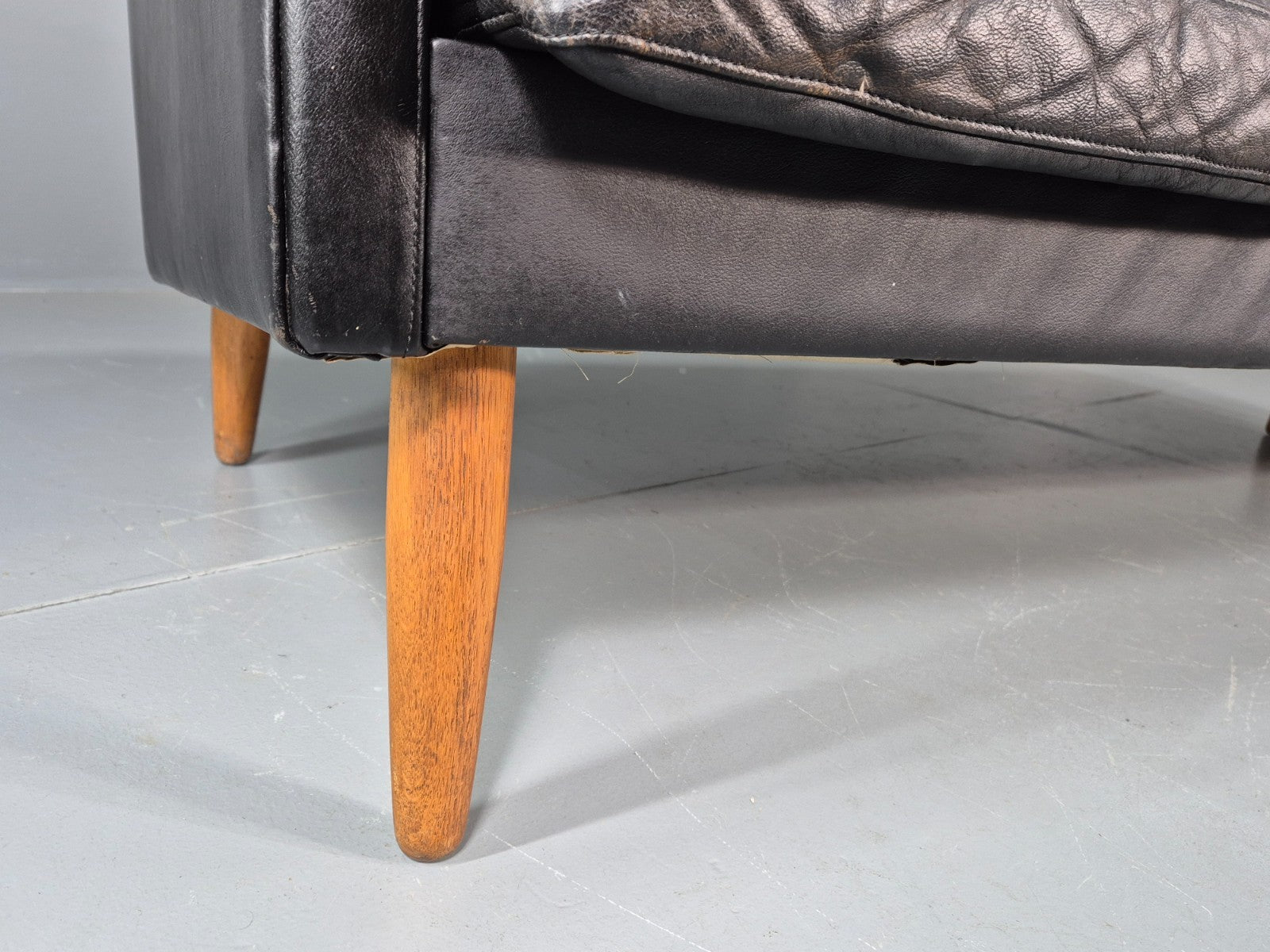 Vintage 3 Seat Sofa 1960s Danish Black Leather Mid Century Modern EB11384 M3SS6