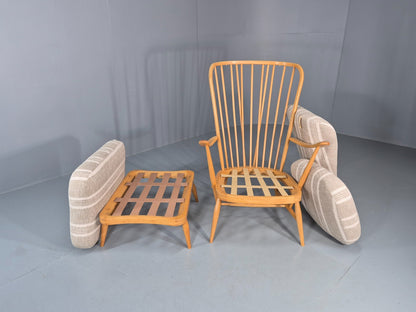 Vintage Ercol 415 Chair and Footstool with New Upholstery Retro  EB10293 MNOR10