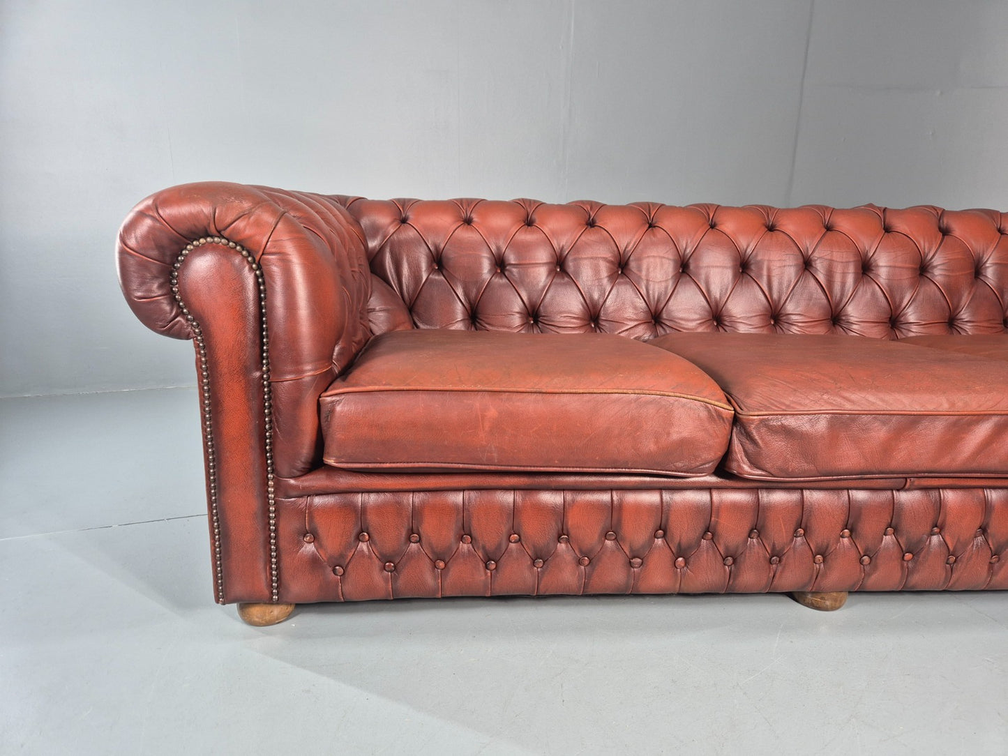 3 Seater Chesterfield Sofa Red Leather Studded Vintage EB11028 VCHE2