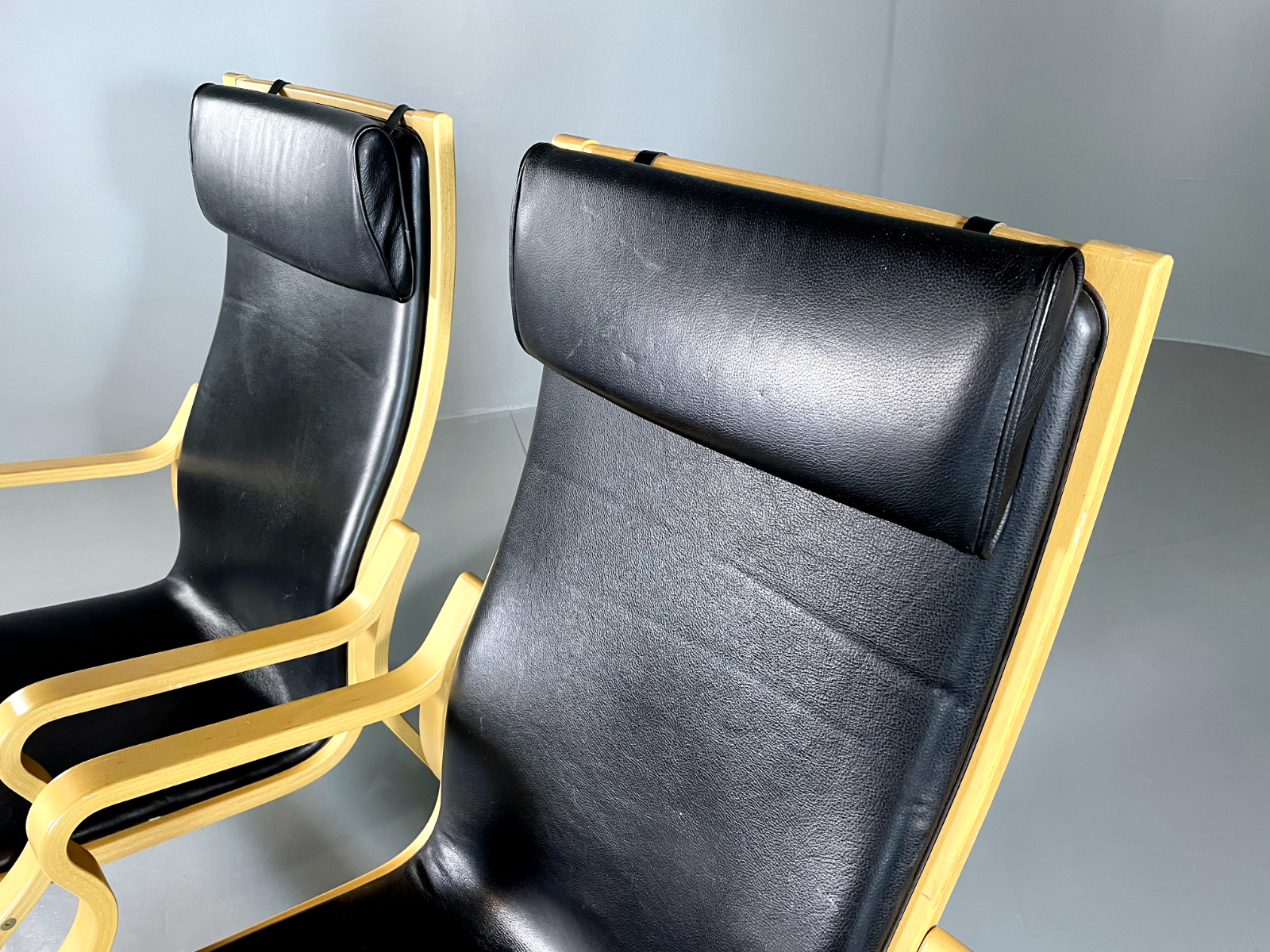 2 Danish Leather Chairs Bentwood Ostergaard Vintage Retro MCM EB5762 MBEN3