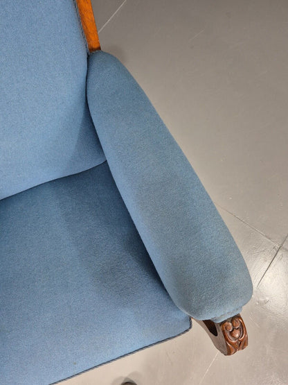 Vintage Danish Lounge Chair Blue Cloth Oak Frame 1900s Antique VCLO EB7813 - UKDK FURNITURE