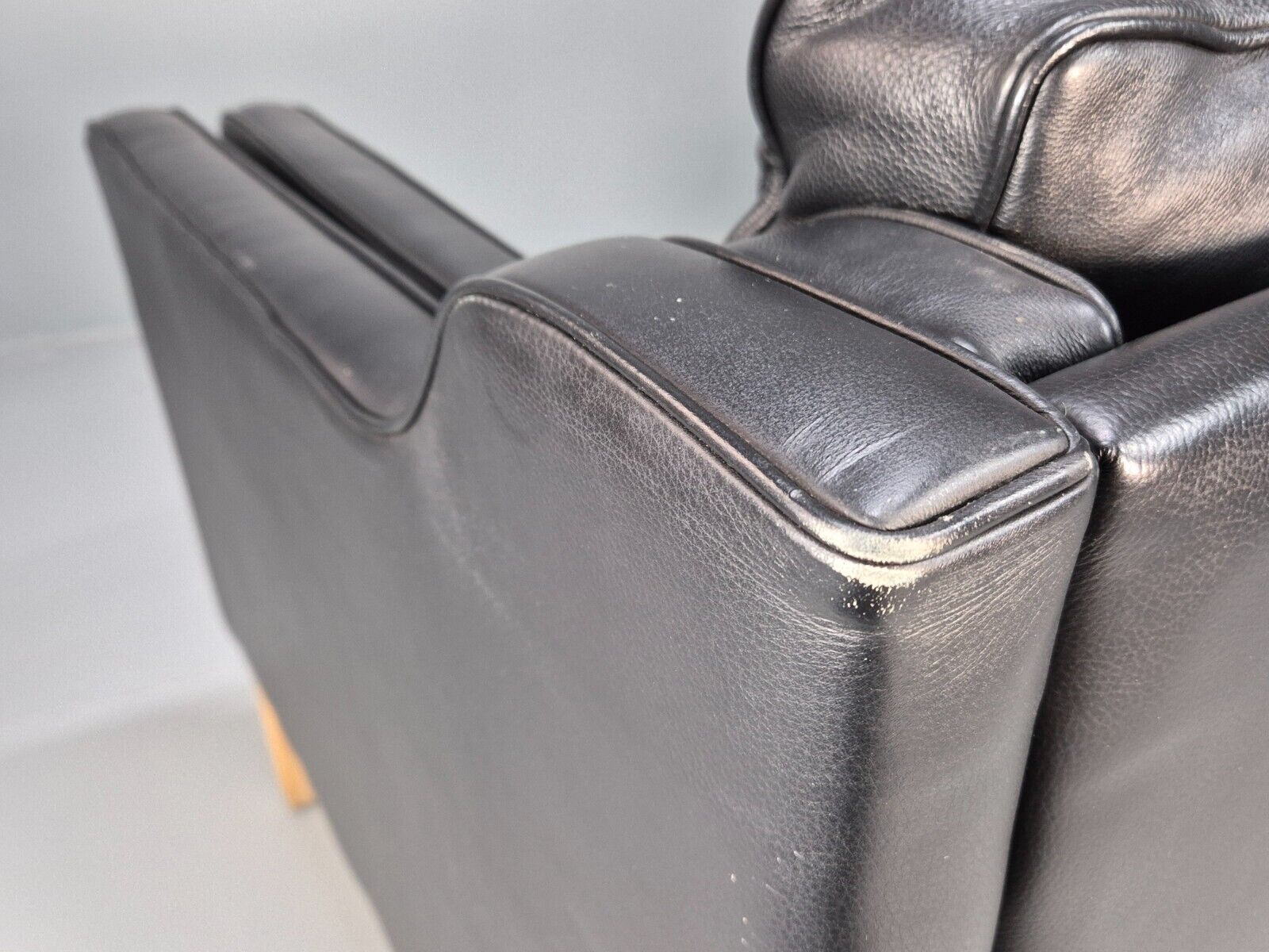Vintage Danish 2 Seat Sofa Black Leather Mogensen Style Retro MCM EB8614 M2SS - UKDK FURNITURE