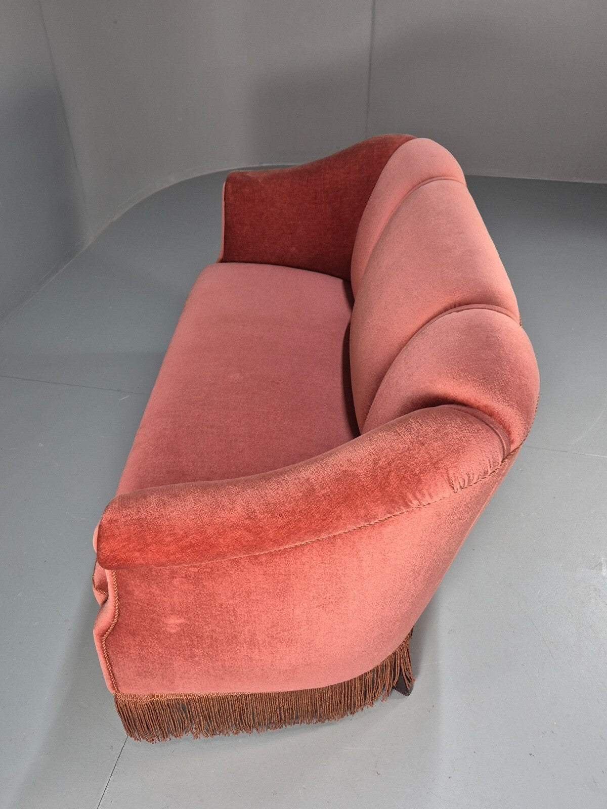 Vintage Art Deco Danish 2 Seat Sofa Pink Velour Tassels 1940s EB9666 V2SS - UKDK FURNITURE