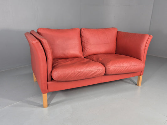 Vintage Danish 2 Seater Danish Skalma Red Leather 1980s Retro MCM EB10512 M2SS0