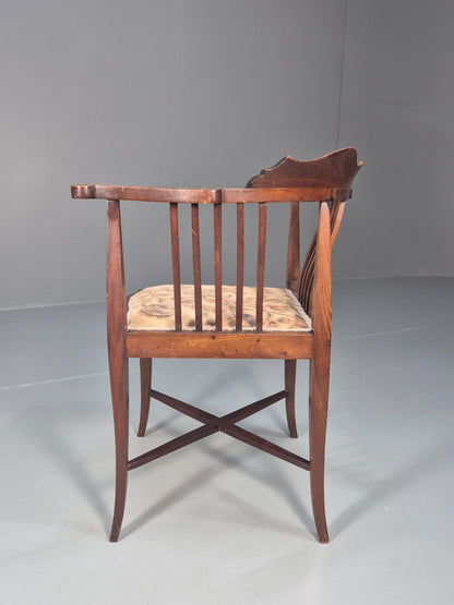 Edwardian Inlaid Corner Chair Mahogany Boxwood and Ivorine Antique EB10642 VDIN9