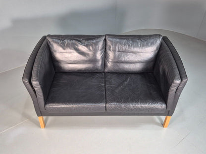 Vintage Danish 2 Seat Sofa Black Leather 1980s Retro MCM EB7625 M2SS - UKDK FURNITURE