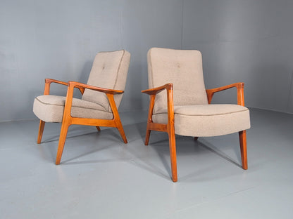 2 Vintage Mid Century Lounge Chairs Teak Frames New Upholstery  EB11086 MNOR2