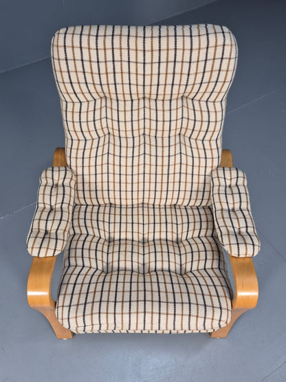 Vintage Danish Bentwood Lounge Chair Cream Wool Upholstery 1980s MCM EB9246 MBEN - UKDK FURNITURE
