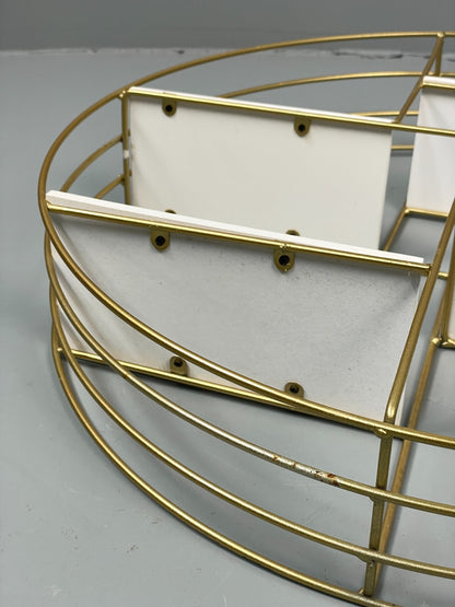 Vintage 1960s Round Shelving Wall Mounted Gold & White Wire Framed EB11491 MWOO9