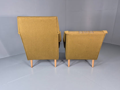 2 1970s Danish Lounge Chairs Green Wool Oak Details Retro Quality EB11408 MNOR11