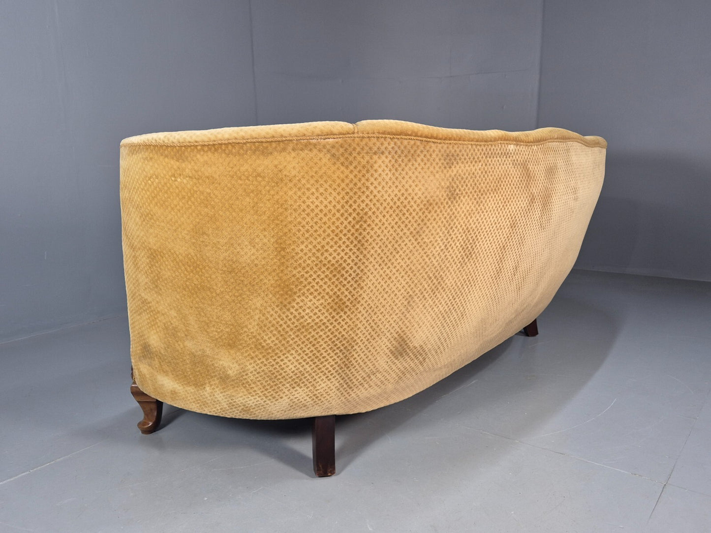 Vintage Danish Banana Sofa Gold Velour Carved Legs 1920s Antique Eb8055 V3SS18