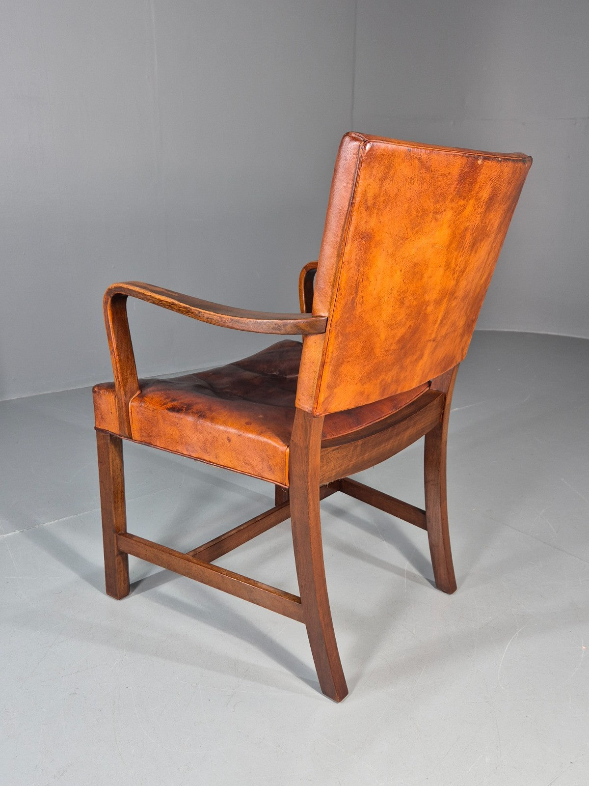 Danish Desk Chair 1930s Vintage Leather and Teak Kaare Klint Style EB10769 VLEA9