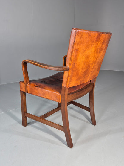 Danish Desk Chair 1930s Vintage Leather and Teak Kaare Klint Style EB10769 VLEA9