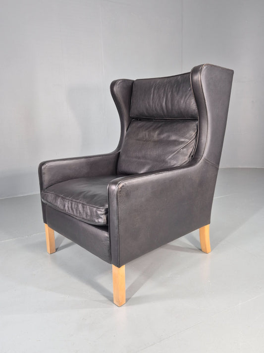 Vintage Stouby Wingback Lounge Chair Black Leather 1980s Retro EB11409 MNOR0